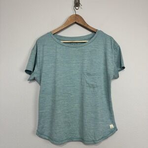 Vuori Basic T-Shirt Women's Small Green Heather Short Sleeve Pocket Crewneck